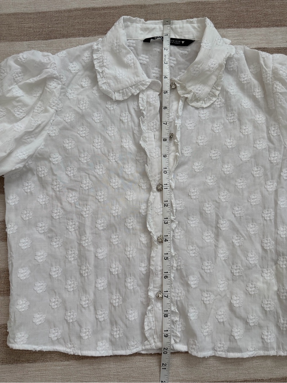 Zara White Swiss Dot Puff Sleeve Ruffle Crop Blouse Top Medium - Picture 9 of 9
